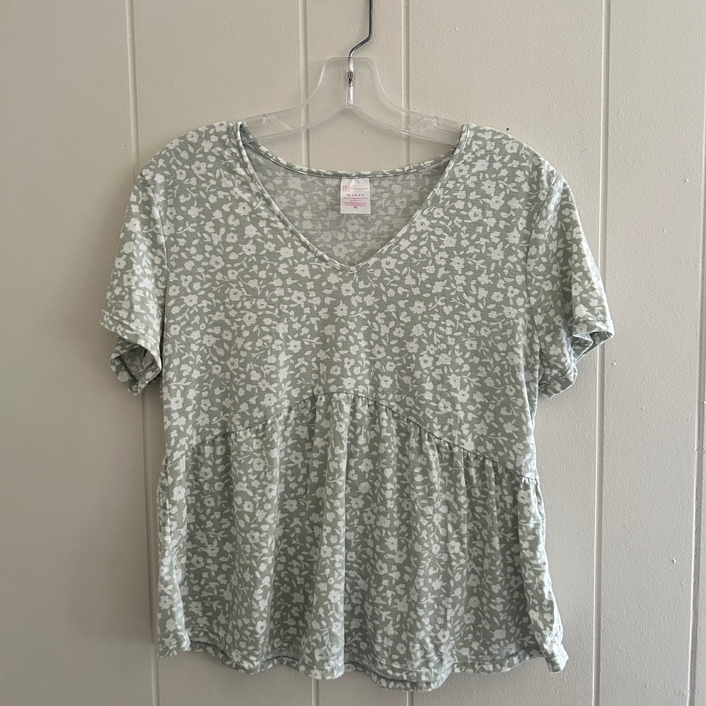 Green and White Floral Top
